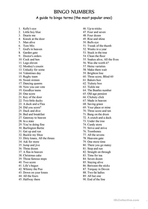 funny bingo number names